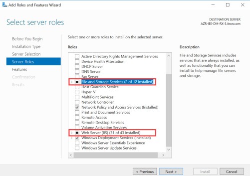Location of File and Storage Services and Web Server (IIS).